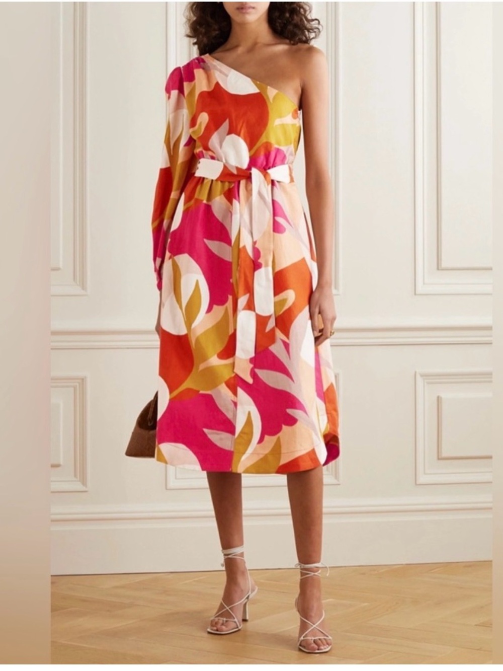 Rebecca Vallance Sangria one sleeve cotton midi dress
